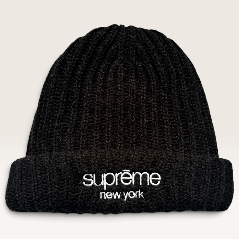 Supreme New York Classic Logo Ribbed Beanie O/S Streetwear Lounge Skater EUC